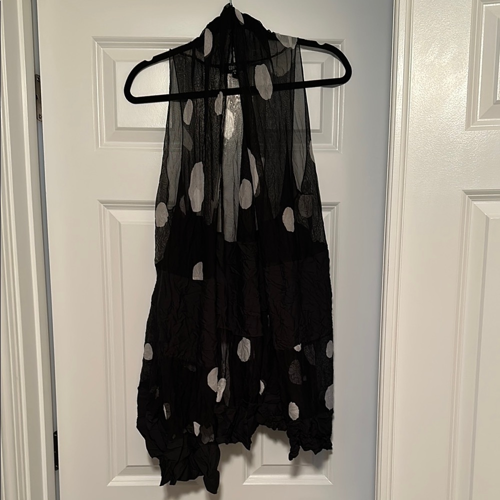 Black and White Polka Dot Sheer Vest